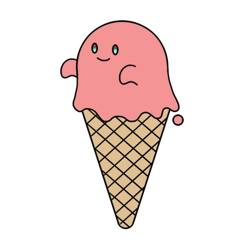 おばけのアイスクリーム苺味のフリーイラスト